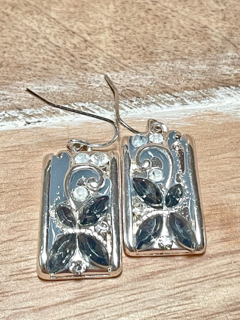 Silver-Tone Drop Earrings with Floral Stones